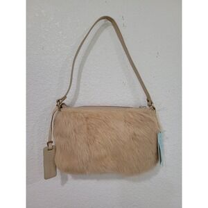 Aqua Madonna Tan Rabbit Fur Shoulder Bag Leather Strap Gold Hardware Handbag #5